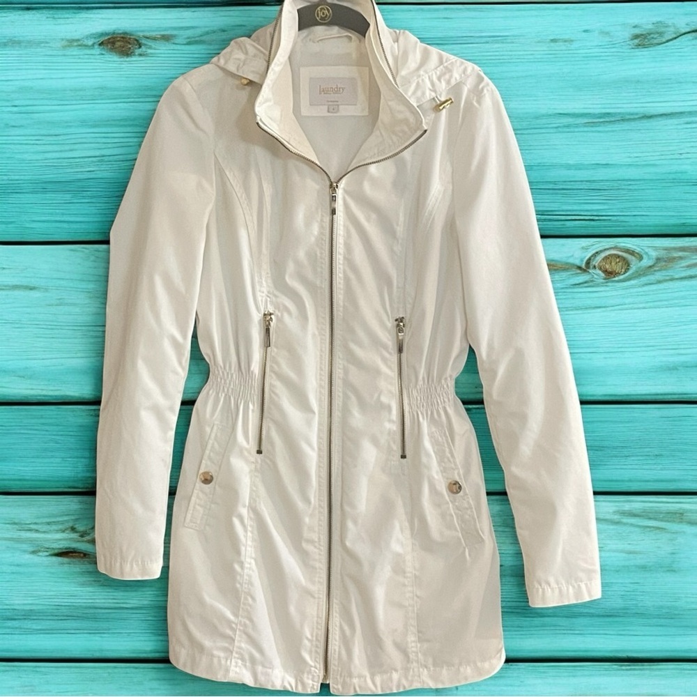 Laundry By Shelli Segal Creamy White Utility Rain Jacket with Cinched Waist